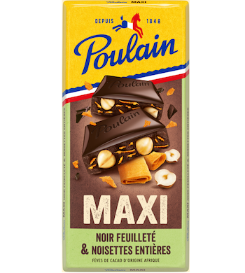 Poulain Maxi Noir Feuilleté & Noisettes entières - Chocolat Poulain